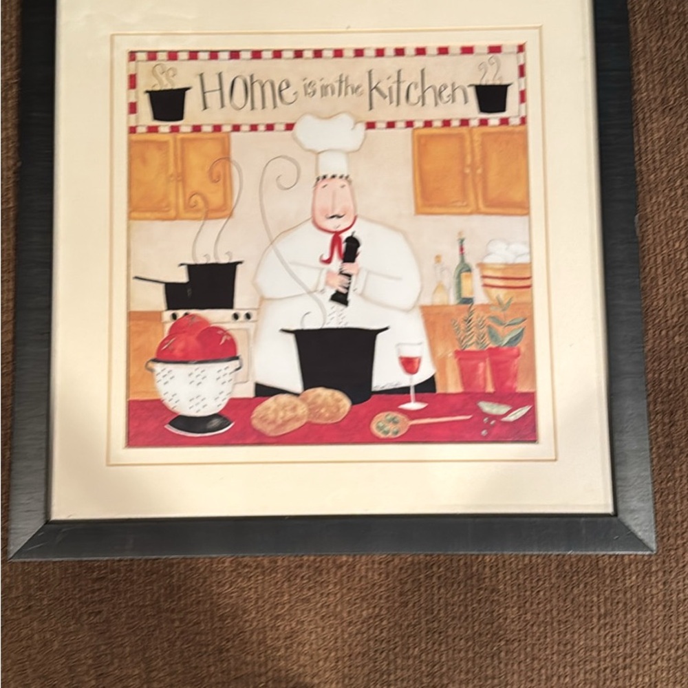 Chef Kitchen Wall Art with Black and Red Accents